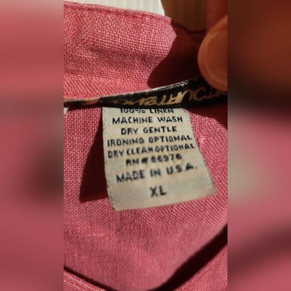 NU Construction XL PinkRedish Slvlss 100% LINEN Pockets Buttons Up Women Tunick - Picture 8 of 9